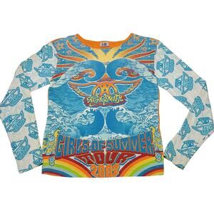 Vintage Aerosmith Girls of Summer Tour 2002 Shirt Women's Small All Over Print
